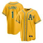 Athletics #1 Denzel Clarke Player Gold Alternate Home Game Gdoa Stitched Jerseys