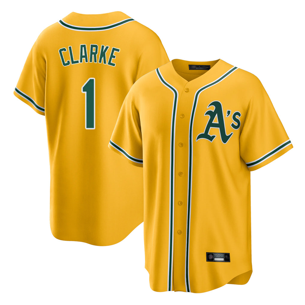 Athletics #1 Denzel Clarke Player Gold Alternate Home Game Gdoa Stitched Jerseys