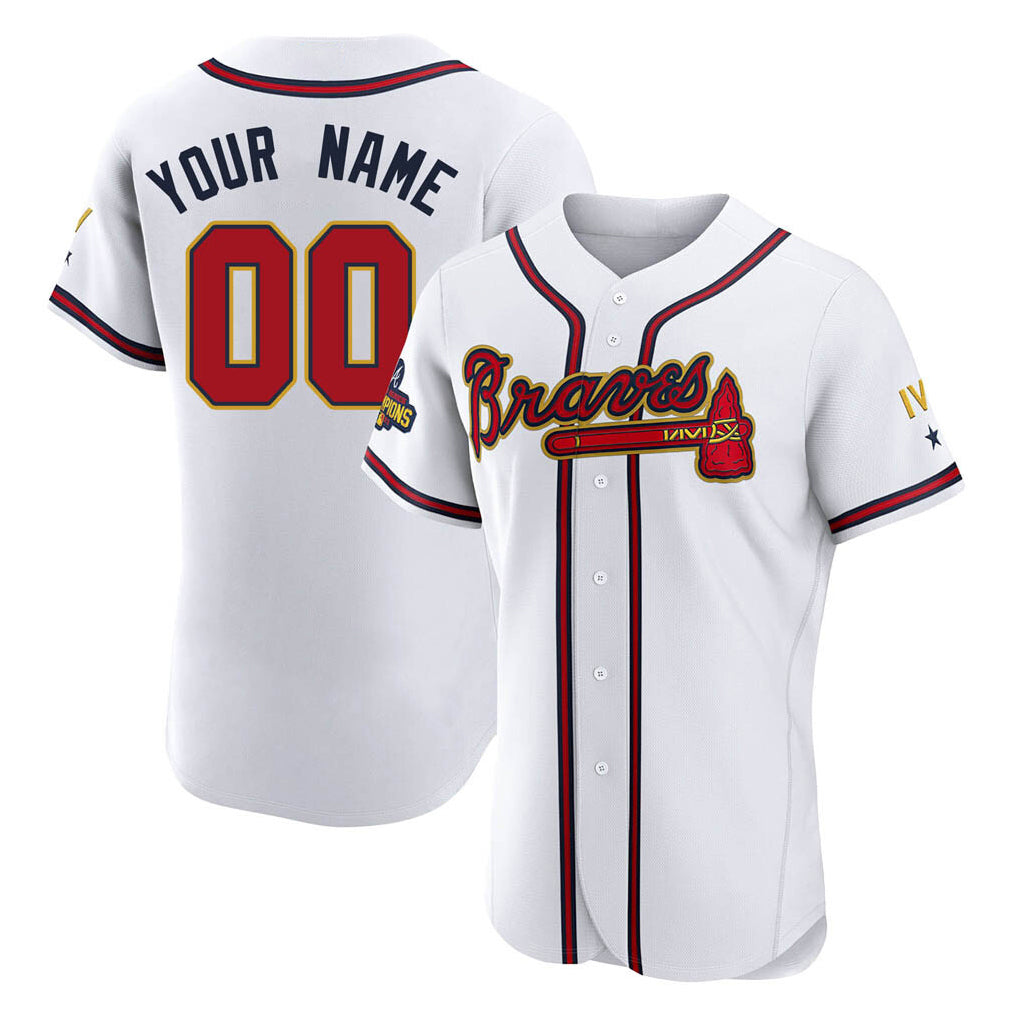 Custom A.Braves White Gold Limited Elite Home Game Any name & number Gdoa Stitched Jerseys