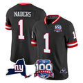NY.Giants #1 Malik Nabers Player Black 100th Season & State Patch Vapor Limited Home Game Gdoa Stitched Jerseys