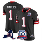 NY.Giants #1 Malik Nabers Player Black 100th Season & State Patch Vapor Limited Home Game Gdoa Stitched Jerseys