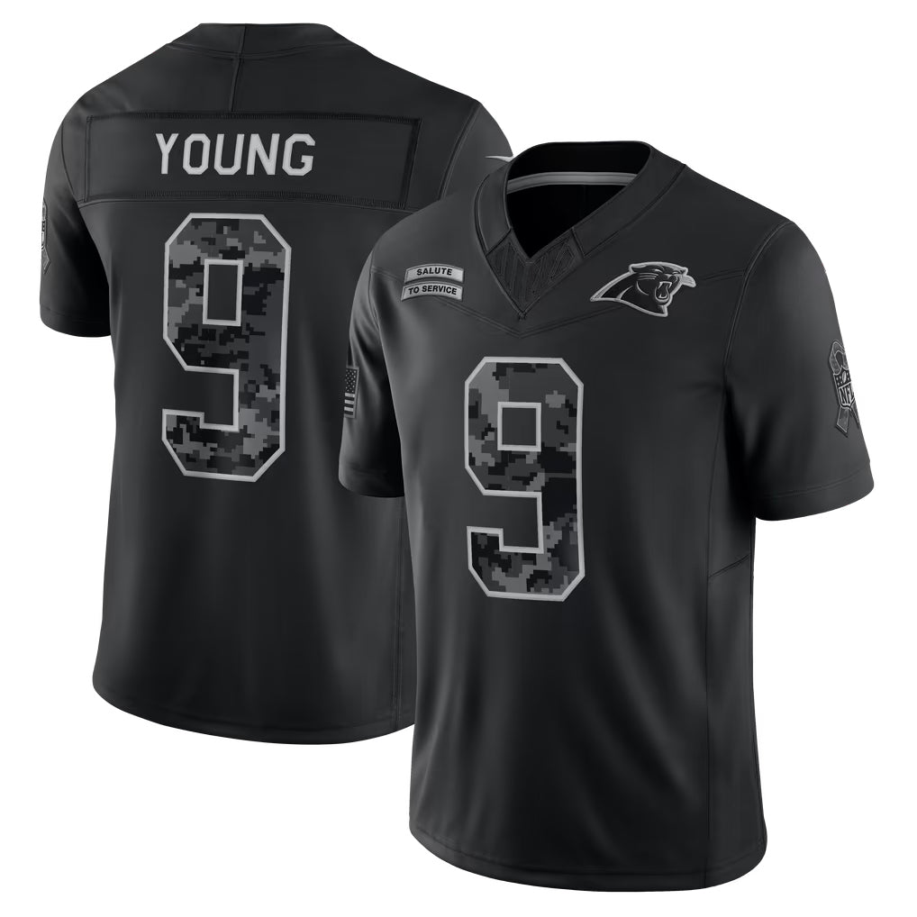 C.Panthers #9 Bryce Young Player Black Limited 2026 Salute to Service Home Game Gdoa Stitched Jerseys
