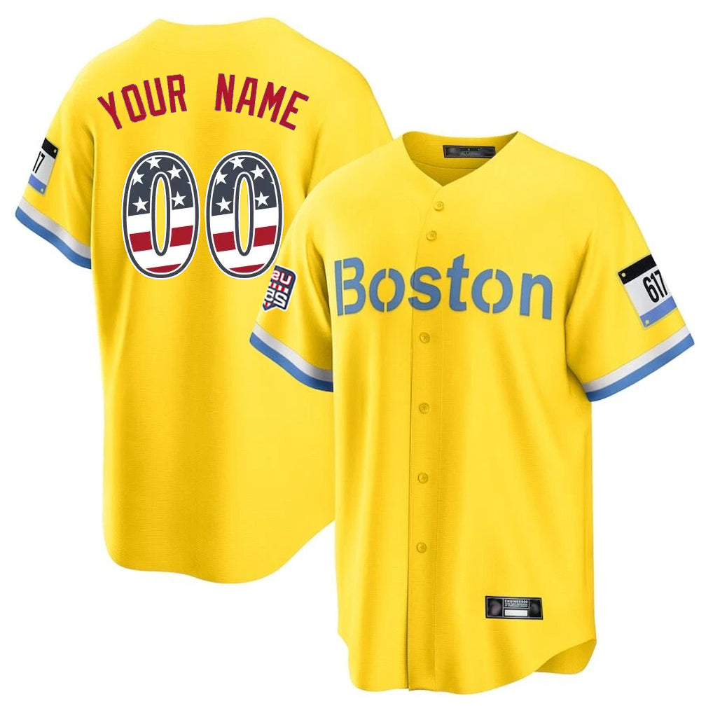 Custom B.Red Sox Yellow USA 250 Fourth of July Limited Home Game Any Name & Number Gdoa Stitched Jerseys