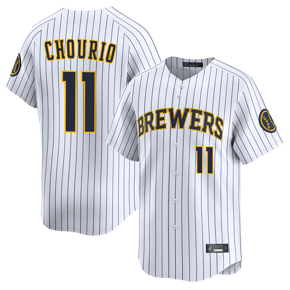 M.Brewers #11 Jackson Chourio Player White Stripes Home Limited Game Fdoa Stitched Jerseys