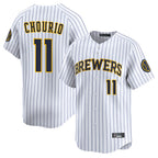 M.Brewers #11 Jackson Chourio Player White Stripes Home Limited Game Fdoa Stitched Jerseys