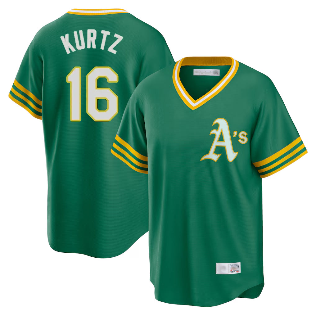 Athletics #16 Nick Kurtz Player Kelly Green Cooperstown Collection T-shirt Game Gdoa Stitched Jerseys