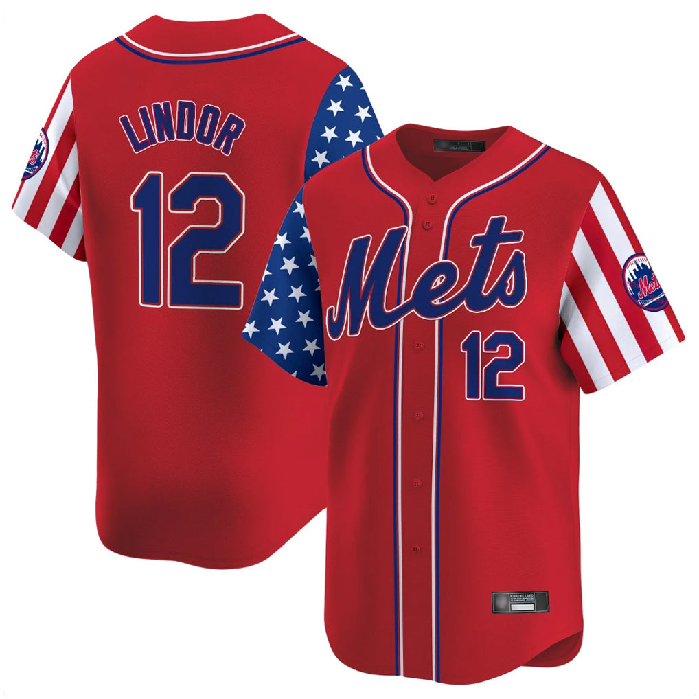 NY.Mets #12 Francisco Lindor Player Red 2025 Independence Day Vapor Premier Limited  Fdoa Stitched Jerseys