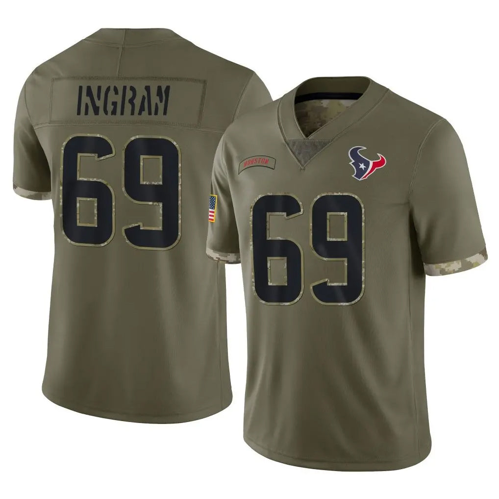 H.Texans #69 Ed Ingram Player Olive Salute To Service Limited Gdoa Stitched Jerseys