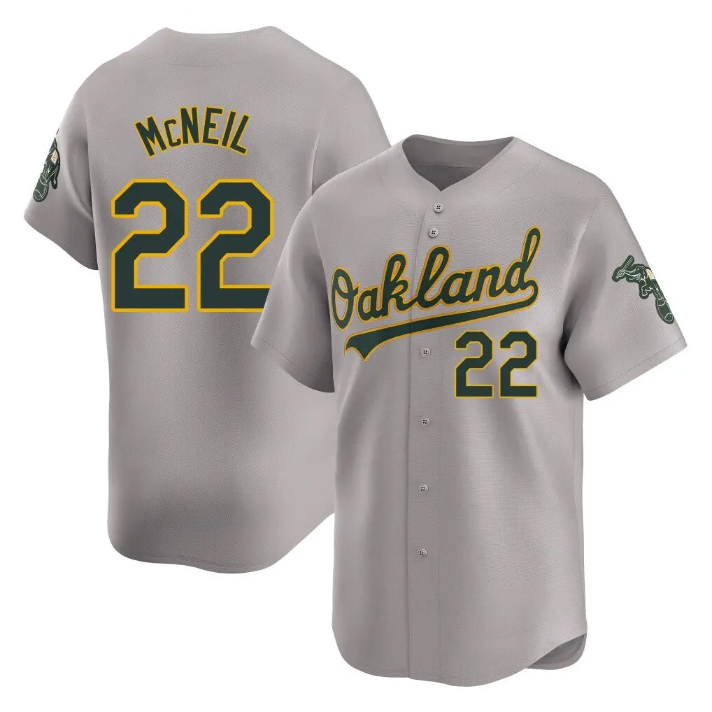 Athletics #22 Jeff McNeil Player Gray Road Limited Home Game Gdoa Stitched Jerseys