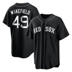B.Red Sox #49 Tim Wakefield Player Black Home Game Gdoa Stitched Jerseys