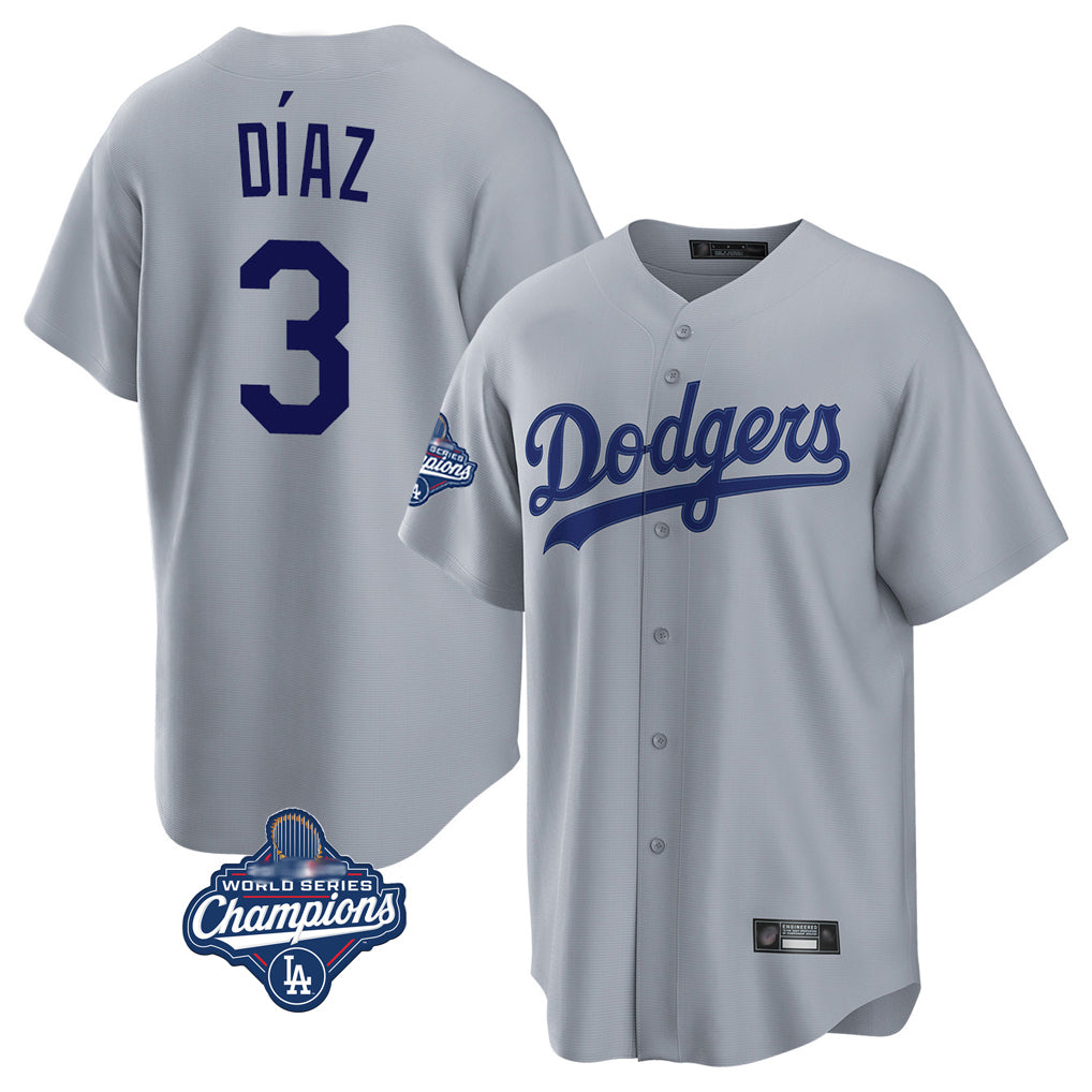 LA.Dodgers #3 Edwin D¨ªaz Player Gray World Series Meet Game Fdoa Stitched Jerseys