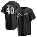 A.Braves #40 Reynaldo Lopez player Black&White Replica Stitched Jerseys