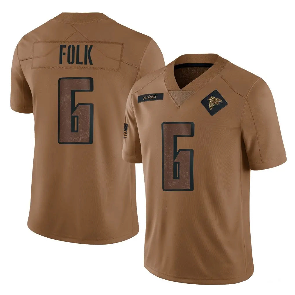 A.Falcons #6 Nick Folk Player Brown Salute To Service Limited Gdoa Stitched Jerseys