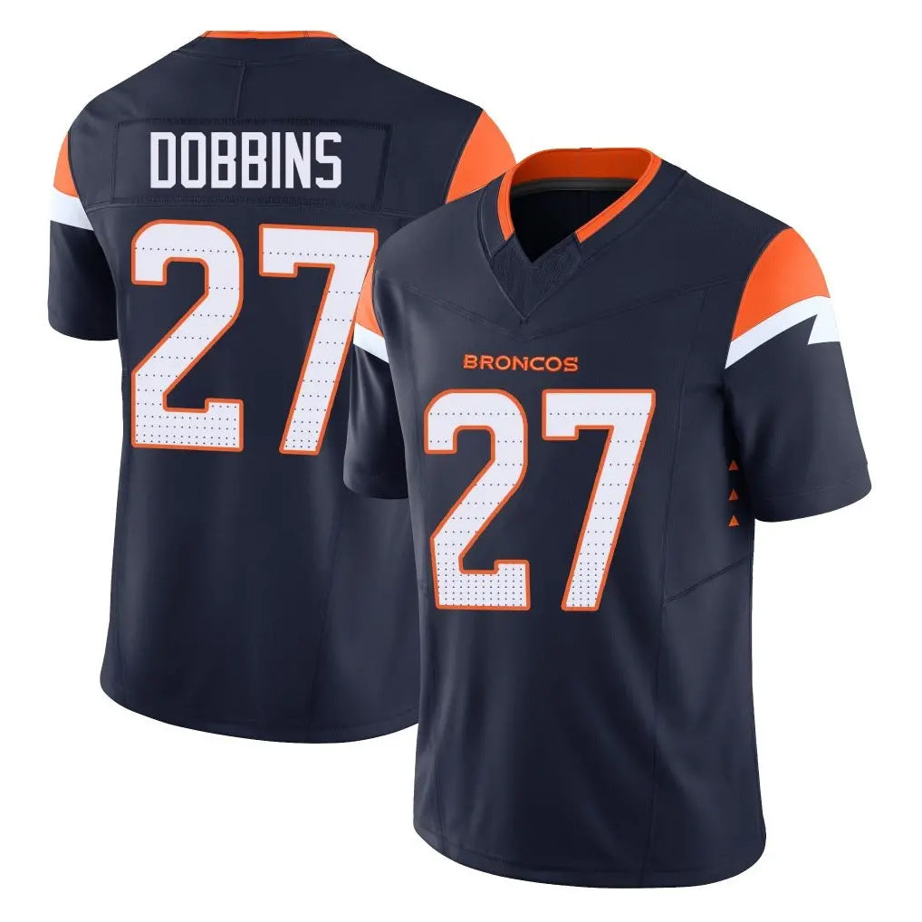D.Broncos #27 J.K. Dobbins Player Navy Limited Vapor F.U.S.E. Home Game Gdoa Stitched Jerseys