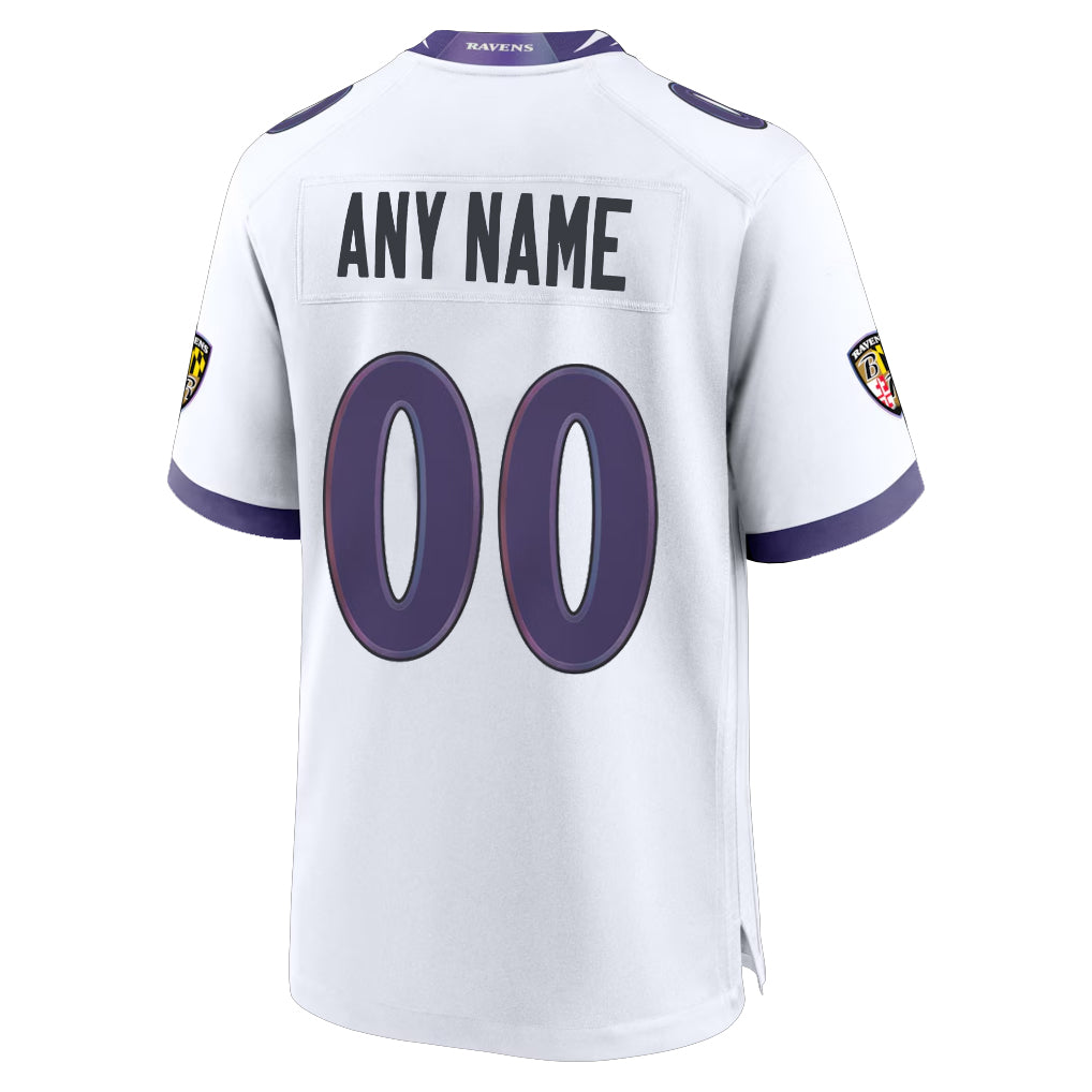 Custom B.Ravens White Home Game Any Name & Numbers Gdoa Stitched Jerseys