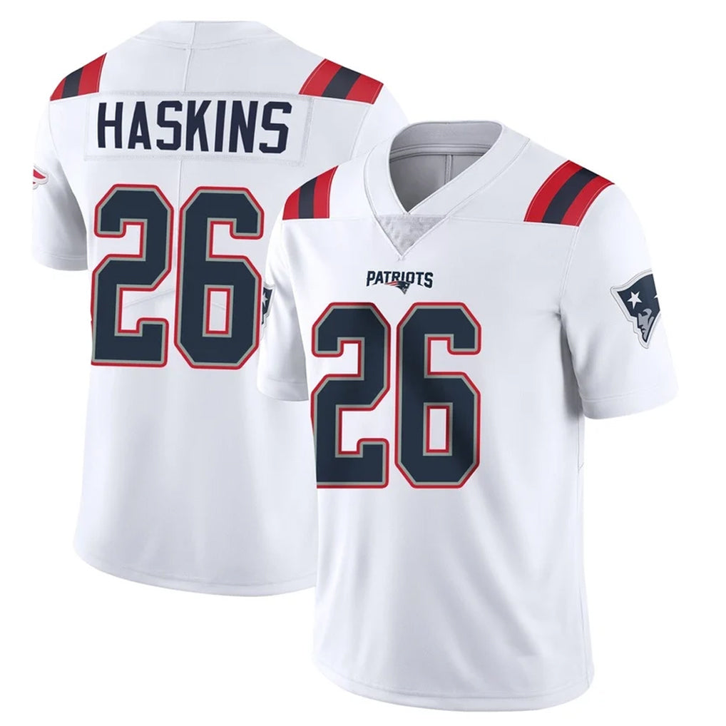 NE.Patriots #26 Hassan Haskins Player White Vapor Untouchable Home Game Gdoa Stitched Jerseys