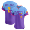 C.Rockies #2 Tyler Freeman Player Purple-Light Blue City Connect Limited Elite Home T-shirt Gdoa Stitched Jerseys