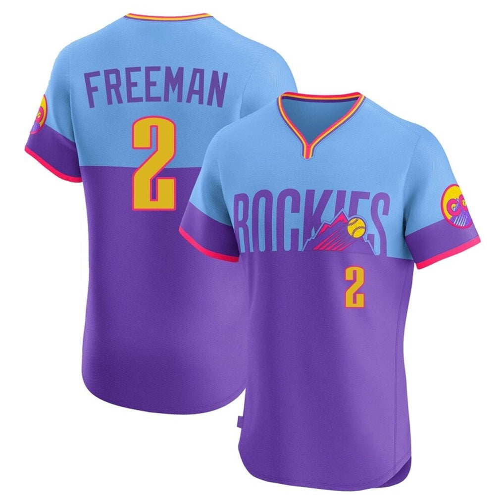 C.Rockies #2 Tyler Freeman Player Purple-Light Blue City Connect Limited Elite Home T-shirt Gdoa Stitched Jerseys