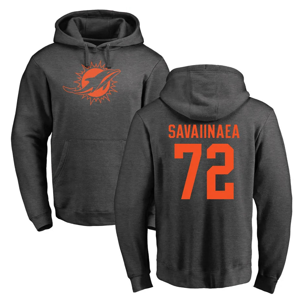 M.Dolphins #72 Jonah Savaiinaea Player Darkgray Pullover Hoodies Limited Gdoa Stitched Jerseys