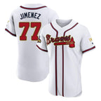 A.Braves #77 Joe Jimenez Player White Gold Limited Elite Home Game Gdoa Stitched Jerseys