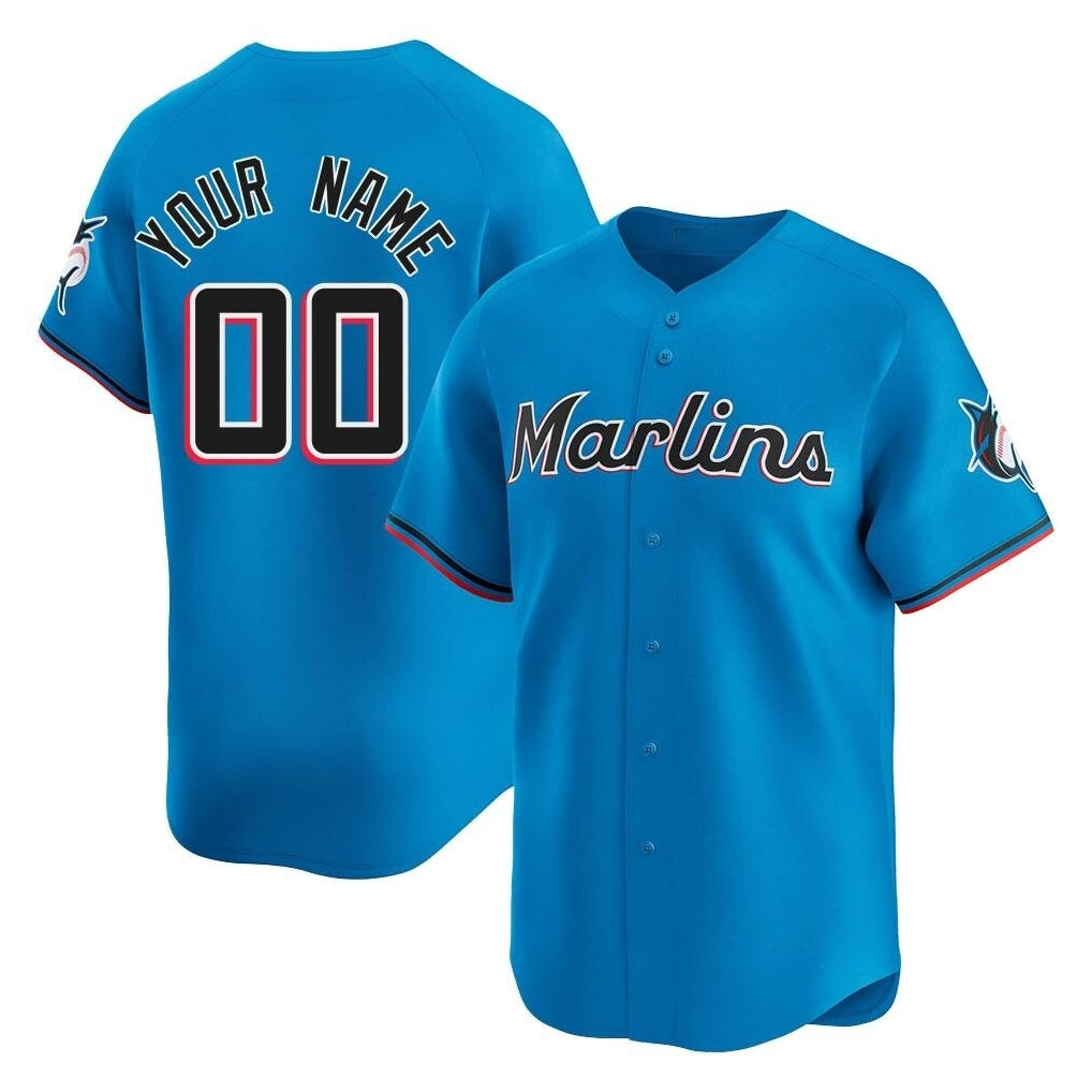 Custom M.Marlins Blue Limited Home Game Any Name & Number Gdoa Stitched Jerseys
