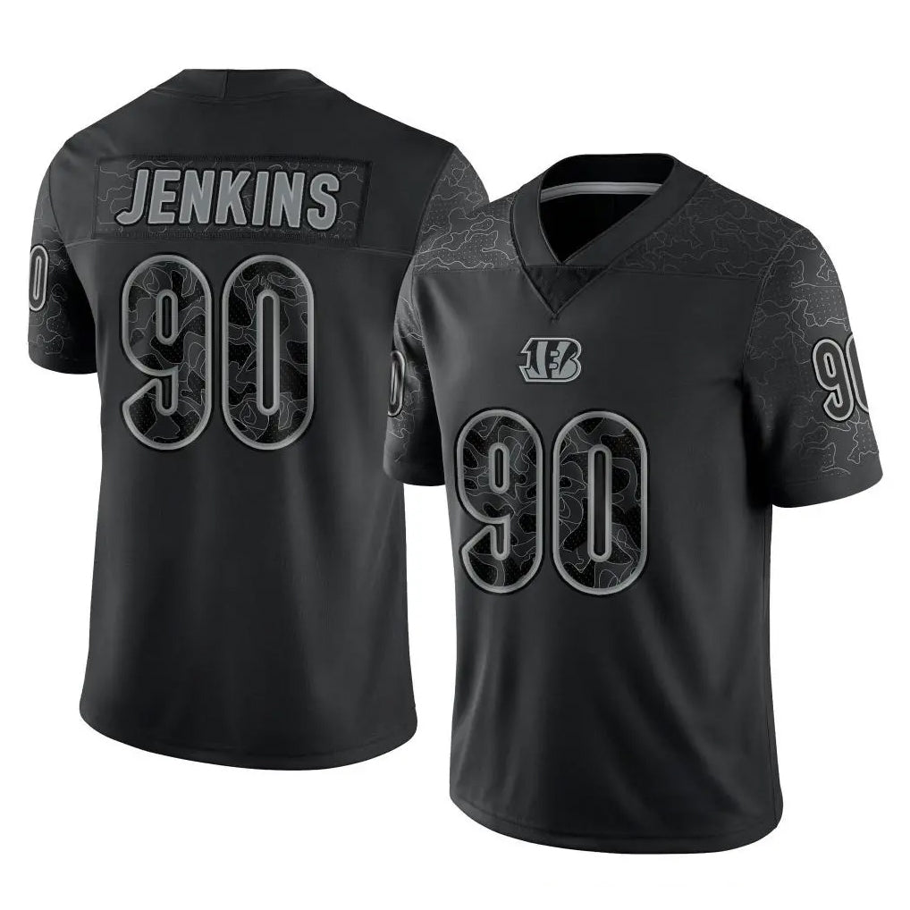C.Bengals #90 Kris Jenkins Jr Player Black Reflective Limited Game Gdoa Stitched Jerseys