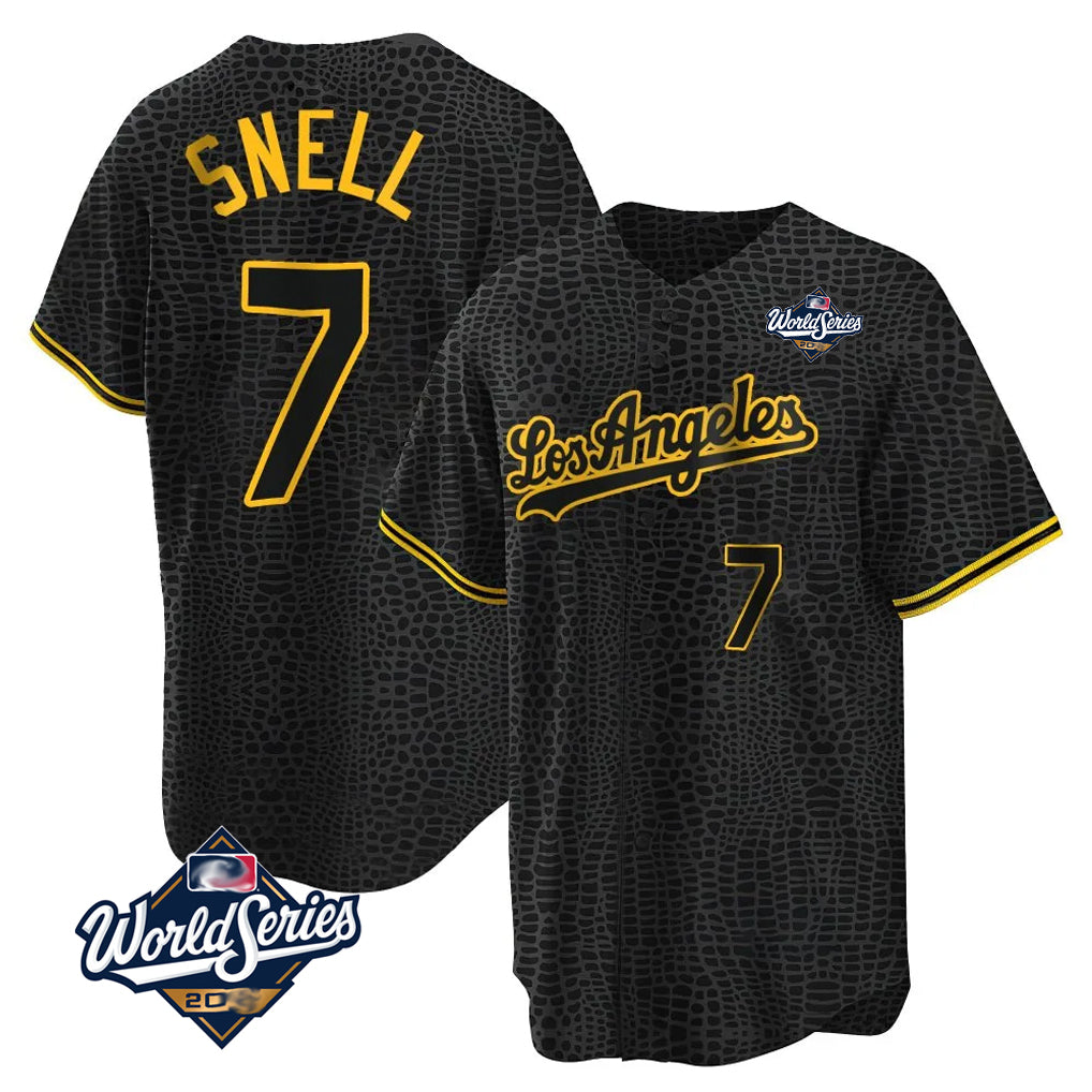 LA.Dodgers #7 Blake Snell Player Black Snake Skin City Game Home World Series Fdoa Stitched Jerseys