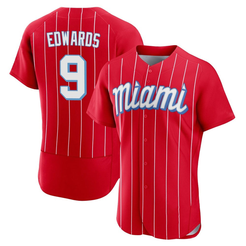 M.Marlins #9 Xavier Edwards Player Red City Connect Home Limited Elite Fdoa Stitched Jerseys