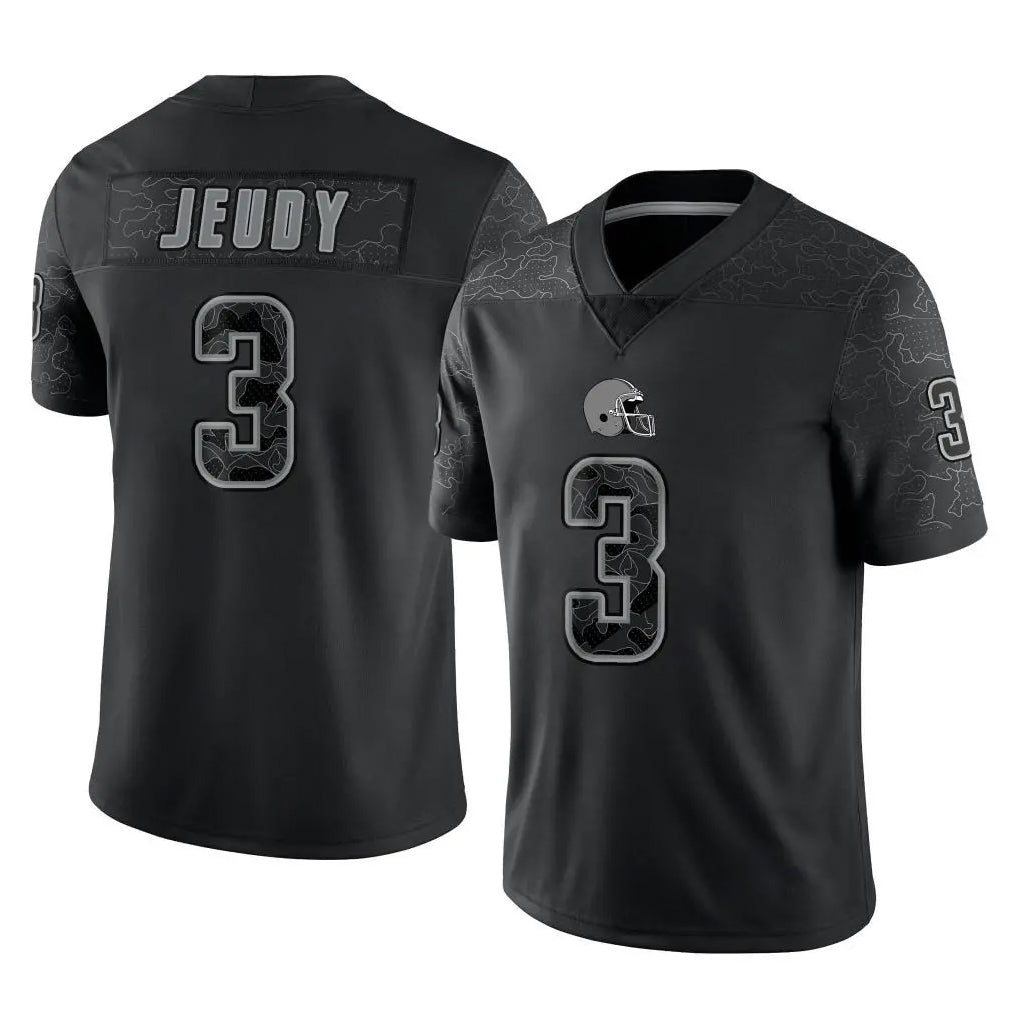 C.Browns #3 Jerry Jeudy Player Black Reflective Home Game Gdoa Stitched Jerseys