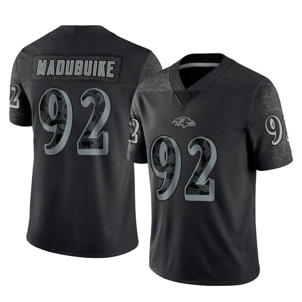 B.Ravens #92 Nnamdi Madubuike Player Black REFLECTIVE Limited Gdoa Stitched Jerseys