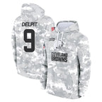 C.Browns #9 Grant Delpit Player Arctic Camo Salute to Service Hoodies Limited Game Gdoa Stitched Jerseys