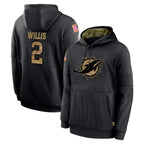 M.Dolphins #2 Malik Willis Player Black Salute to Service Hoodies Limited Game Gdoa Stitched Jerseys