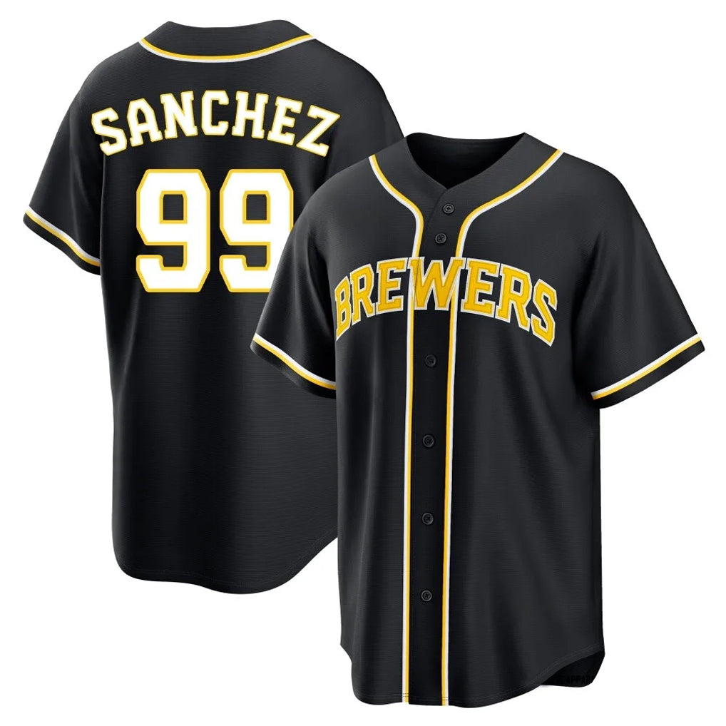 M.Brewers #99 Gary Sanchez Player Black Fashion Out Home Game Fdoa Stitched Jerseys