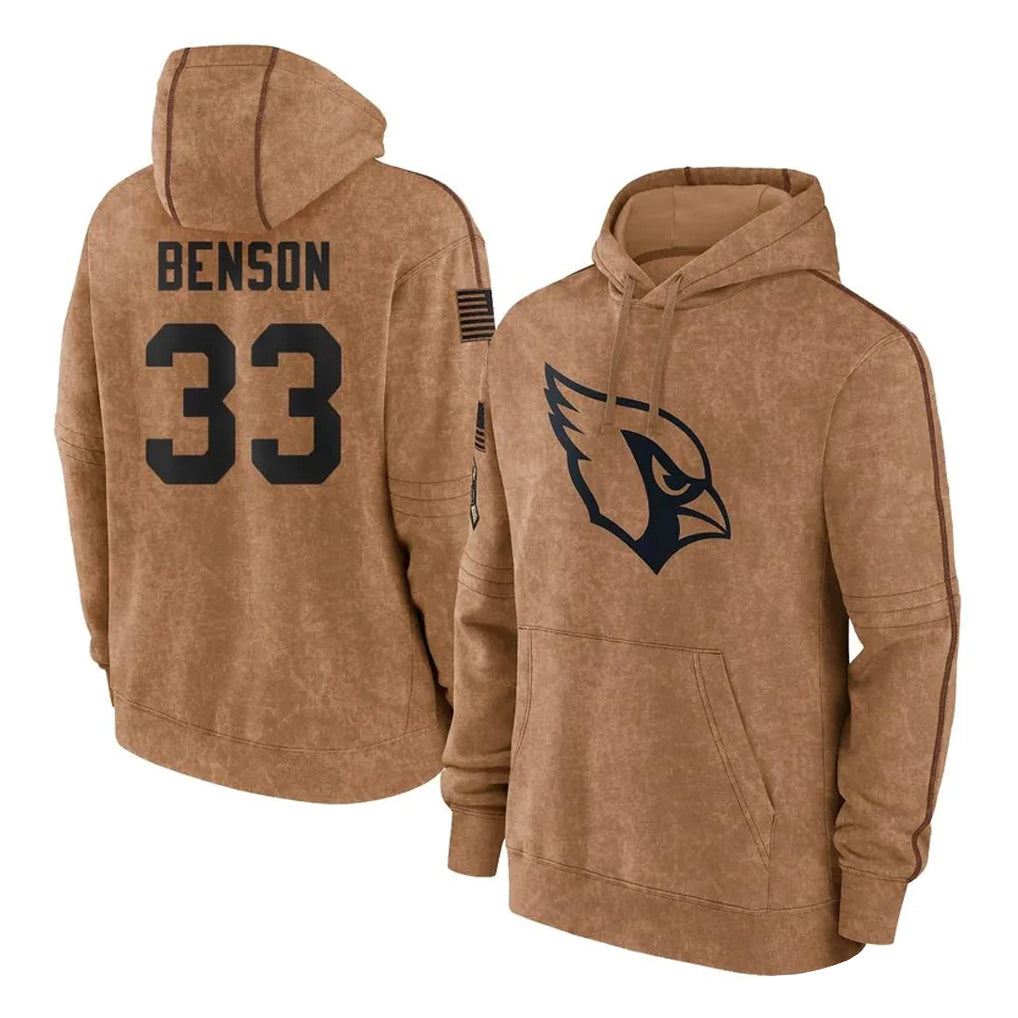 A.Cardinals #33 Trey Benson Player Brown Salute To Service Limited Hoodies Gdoa Stitched Jerseys