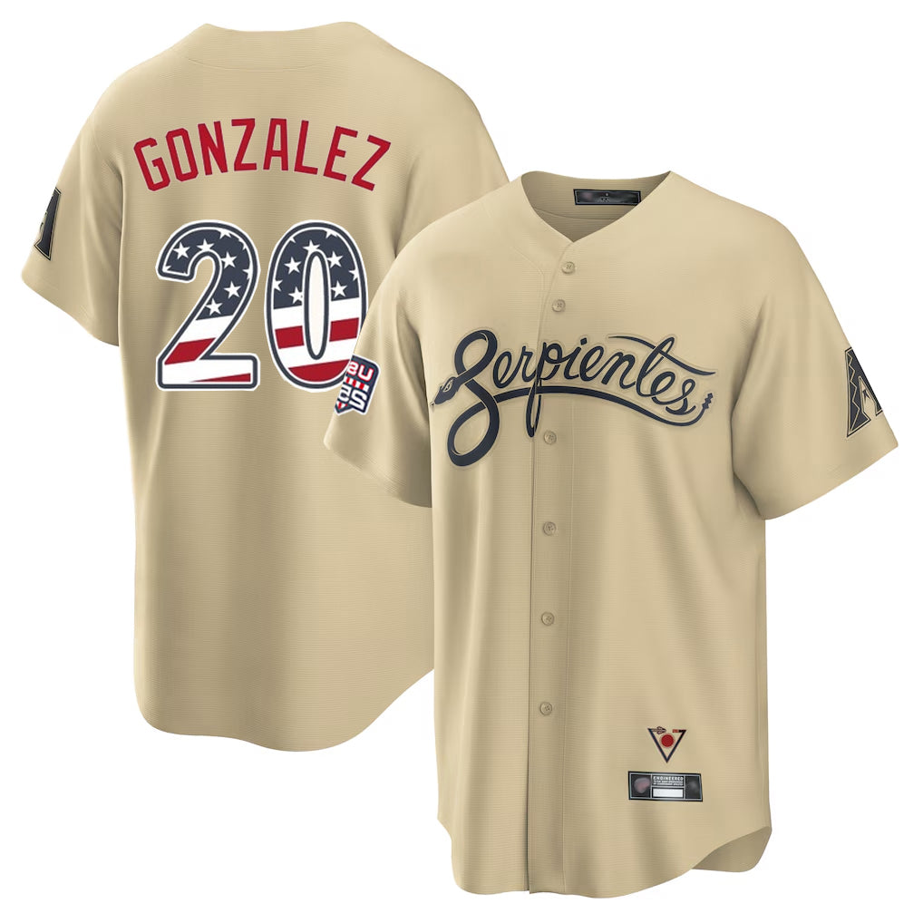 A.Diamondbacks #20 Luis Gonzalez Player Tan USA 250 Fourth of July Home Game Gdoa250Ys Stitched Jerseys