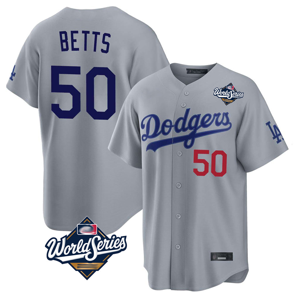 LA.Dodgers #50 Mookie Betts Player Gray World Series Game Home Fdoa Stitched Jerseys