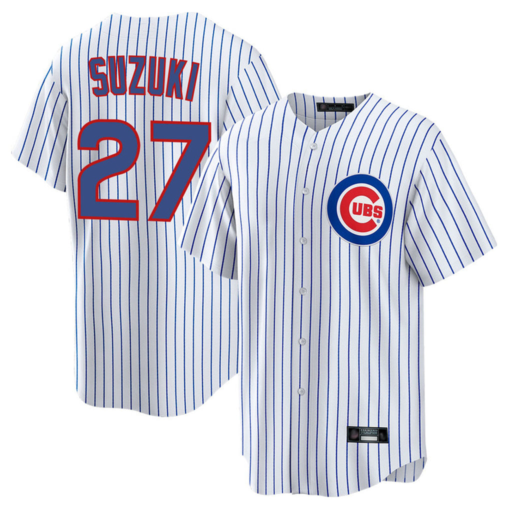 C.Cubs #27 Seiya Suzuki Player White Game Home Gdoa Stitched Jerseys