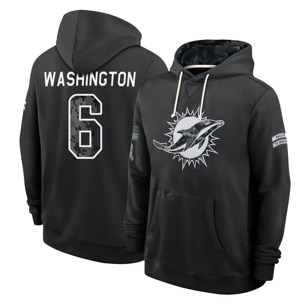 M.Dolphins #6 Malik Washington Player 2026 Black Logo Pullover Hoodies Limited Game Gdoa Stitched Jerseys