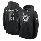 M.Dolphins #6 Malik Washington Player 2026 Black Logo Pullover Hoodies Limited Game Gdoa Stitched Jerseys