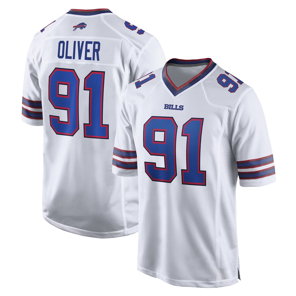 B.Bills #91 Ed Oliver Player White Home Game Gdoa Stitched Jerseys