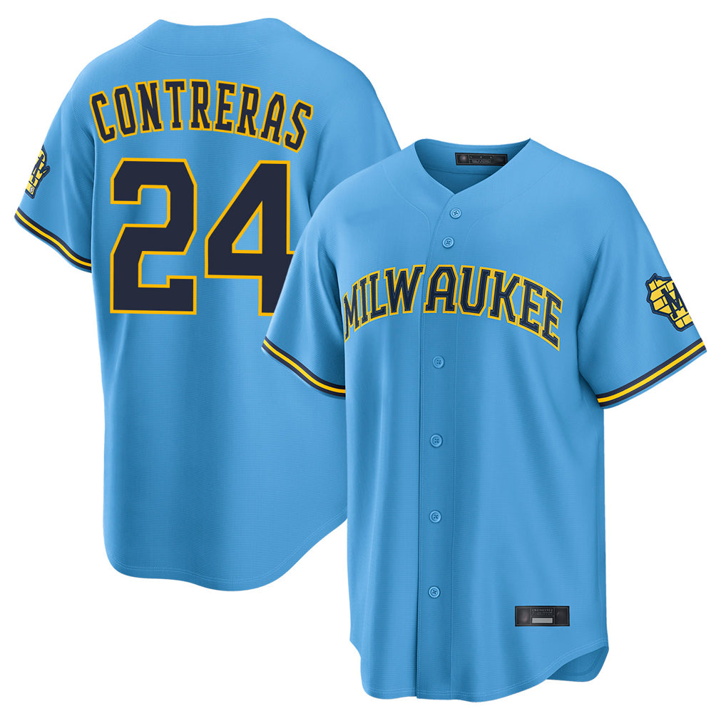M.Brewers #24 William Contreras Player Light Blue Road Stadium Game Fdoa Stitched Jerseys