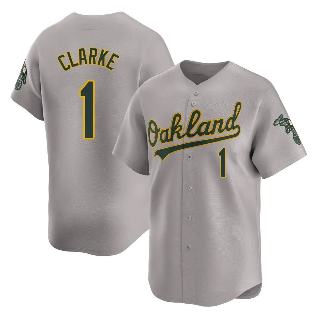 Athletics #1 Denzel Clarke Player Gray Road Limited Home Game Gdoa Stitched Jerseys