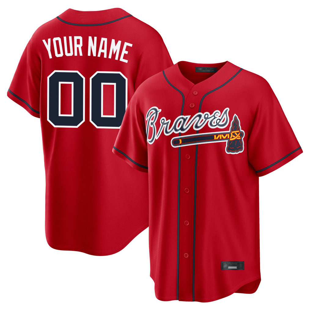 Custom A.Braves Red Home Game Any Name & Number Gdoa Stitched Jerseys
