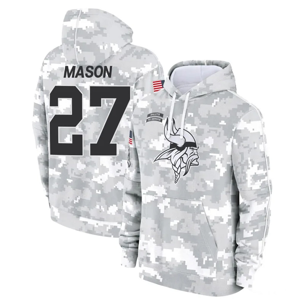 M.Vikings #27 Jordan Mason Player Arctic Camo Salute to Service Pullover Hoodies Limited Game Gdoa Stitched Jerseys