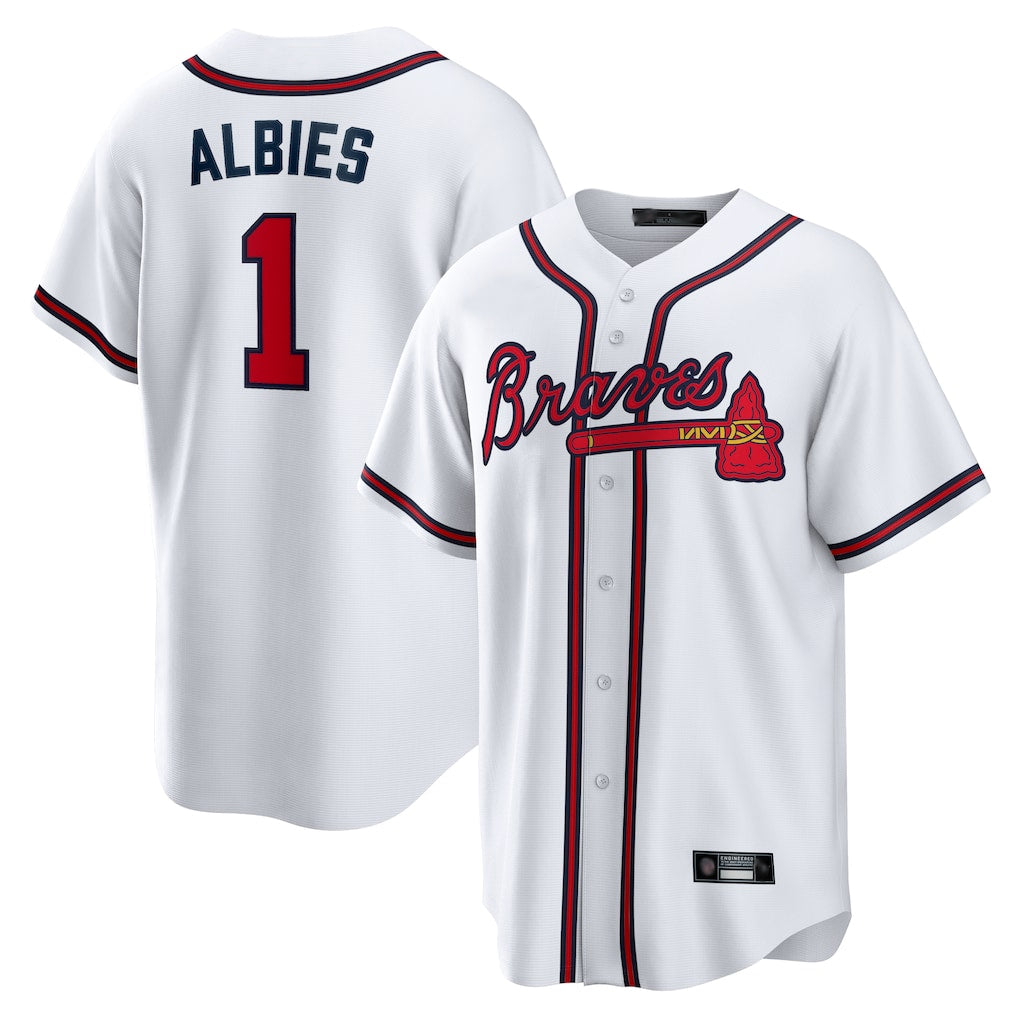 A.Braves #1 Ozzie Albies Player White Home Game Gdoa Stitched Jerseys
