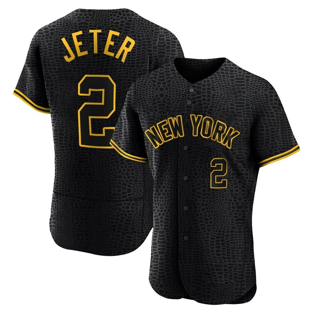 NY.Yankees #2 Derek Jeter Player Black Snake Skin City Limited ELite Home Fdoa Stitched Jerseys