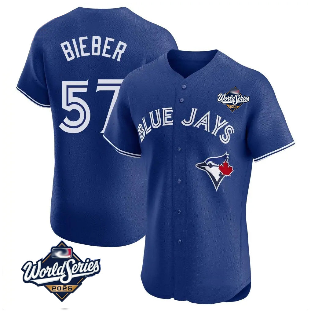 T.Blue Jays #57 Shane Bieber Player Royal 2025 World Series Elite All Fdoa Stitched Jerseys