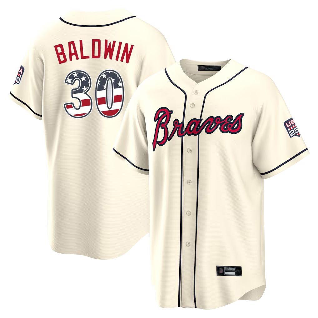A.Braves #30 Drake Baldwin Player Cream USA 250 Fourth Of July Limited Home Game Gdoa Stitched Jerseys