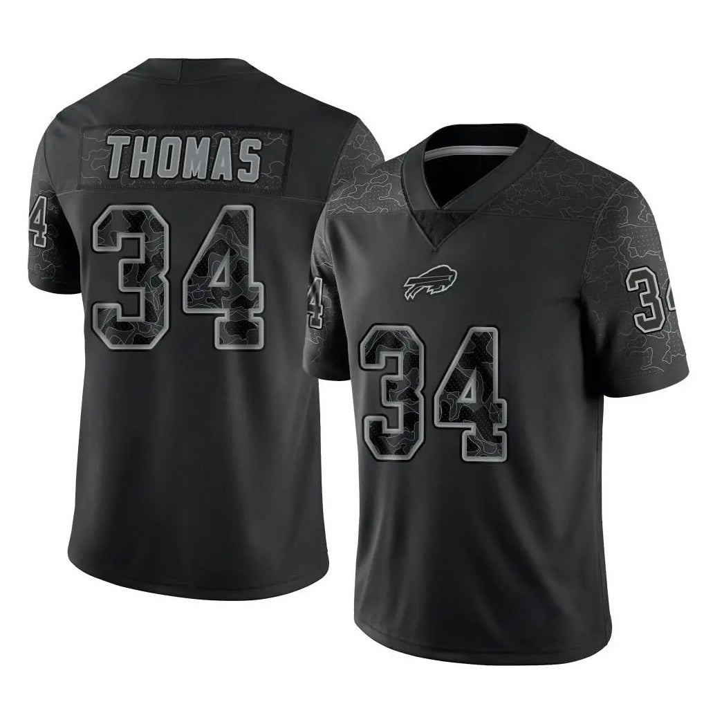 B.Bills #34 Thurman Thomas Player Black RFLCTV Limited Gdoa Stitched Jerseys