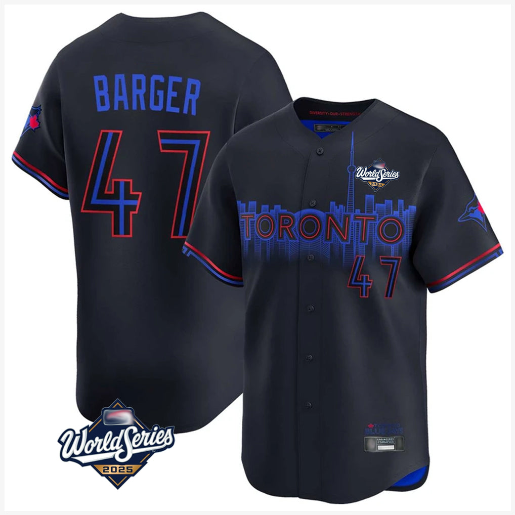 T.Blue Jays #47 Addison Barger Player Black 2025 World Series City Connect Fdoa Stitched Jerseys